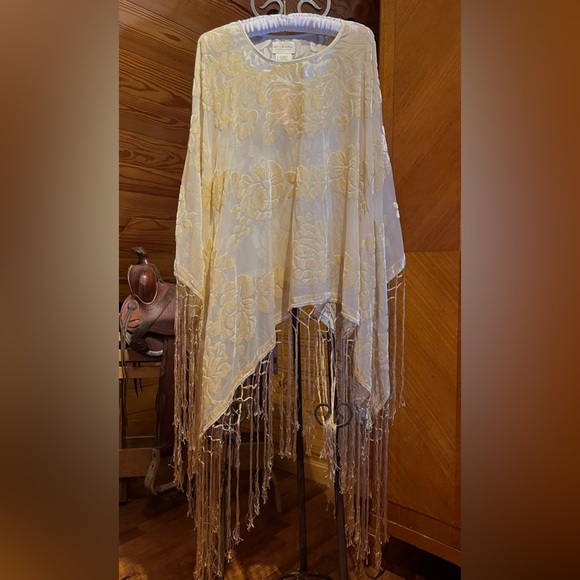 Ralph Lauren Jackets & Blazers - RARE Ralph Lauren Denim & Supply Gold Tan Burnout Velvet Long Fringe Poncho Cape